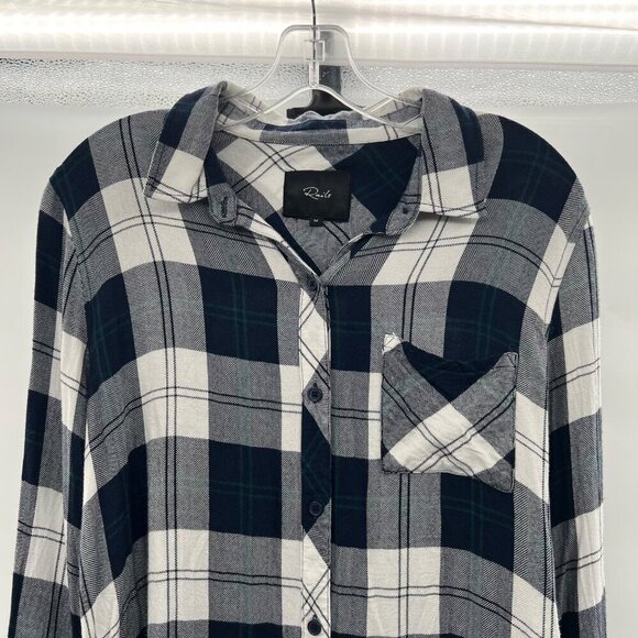 Rails Women's Long Sleeve Button Up Plaid Shirt Navy/White Size Medium - Picture 2 of 9